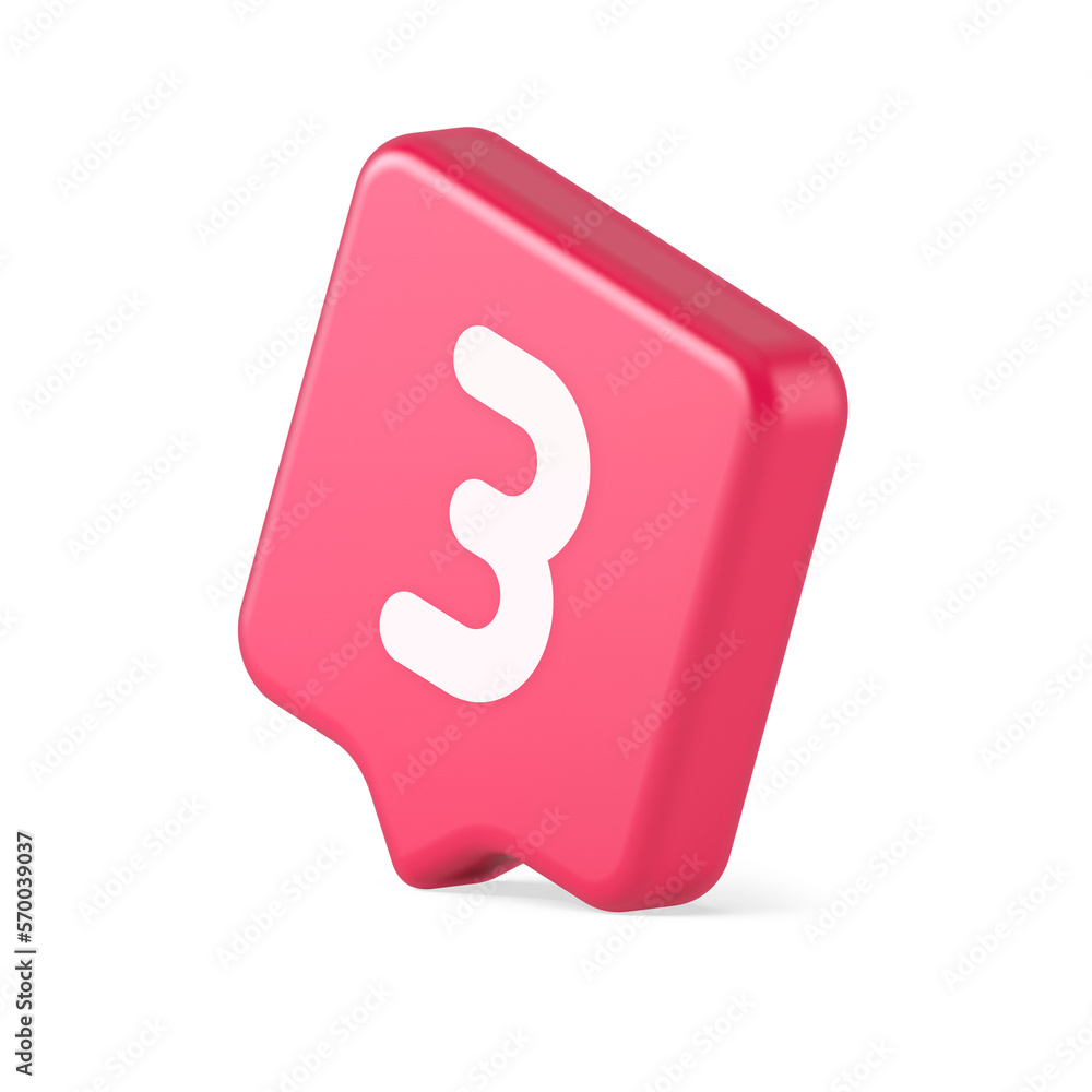 Poster three number button internet communication texting message character 3d realistic speech bubble icon