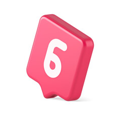 Six pink button number calculator finance counting user interface keyboard panel 3d speech bubble icon