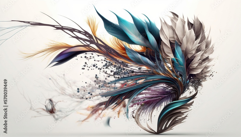 Aufkleber an artistic painting of feathers and feathers on a white background with a shadow of the feathers on