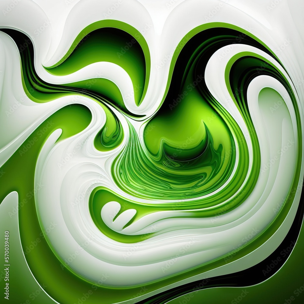 Poster an abstract green and white background with wavy lines and curves in the center of the image is a co