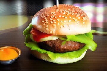 hamburger on a wooden background