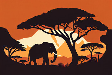 An elephant in wild African's savanna created with AI	