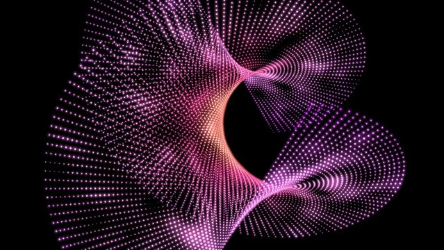 Flowing wavy dots. Colored dots on a black background flowing and waving across the frame. 60 fps 3D rendering