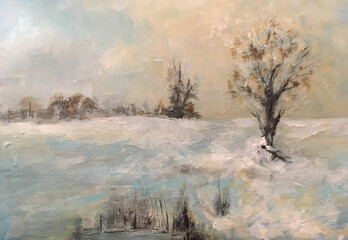 Obraz na płótnie Canvas Snowy landscape with trees