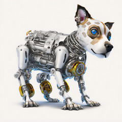 The modern take on the stay puppy in robot style illustration in white