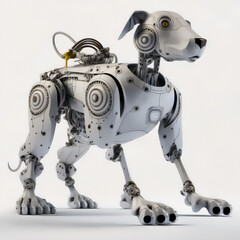 The unique blend of technology and art in the stay dog in robot style in white
