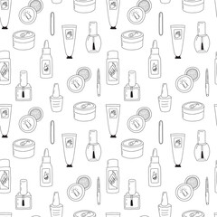 Vector hand care and manicure tools seamless pattern