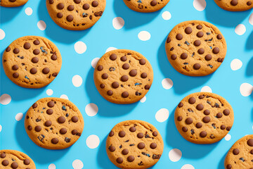 cookies and white dots on the blue background pattern