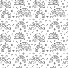 Cute doodle love rainbows seamless pattern. Different kinds of rainbows with hearts vector pattern