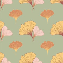 Yellow and pink ginkgo leaves vector seamless pattern for textile, print, fabric
