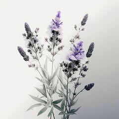 Naklejka premium Lavender flowers in white background 2 - Illustration