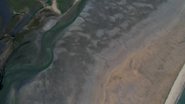 Aerial view of endless beach Halong the coastline at Tungurif Golden beach, Westfjord, Iceland.