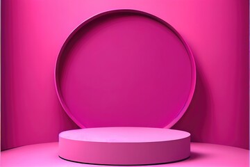 3d pink background product display podium stand stage neon geometric platform. AI generative