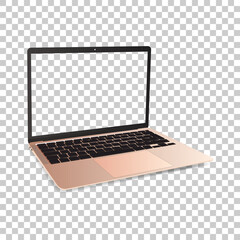 Laptop mockup. Laptop modern frameless with blank screen isolated on transparent background. Super high detailed photorealistic. Vector illustration isolated on transparent background. EPS 10
