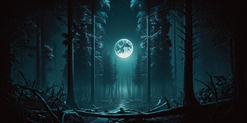 Dark scary forest illustration