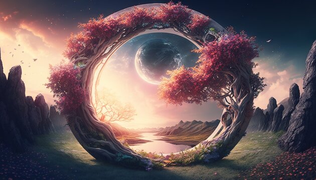 Fantasy world nature illustration generative ai