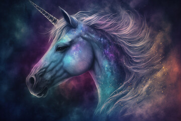 Obraz na płótnie Canvas Mystical Fairy-Tale Unicorn in Starlight, Generative AI Art Illustration