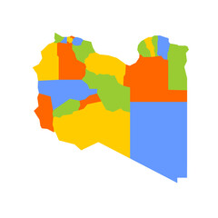 Libya political map of administrative divisions - districts. Blank colorful vector map.