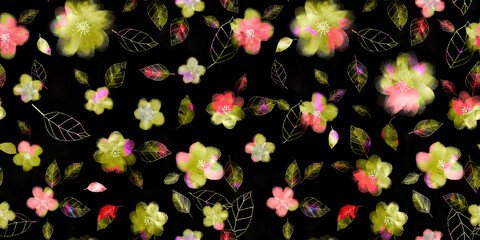 Abstract floral background, Seamless retro textile decoration print. 