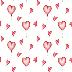 Fototapeta na wymiar Seamless pattern with hearts and balloons
