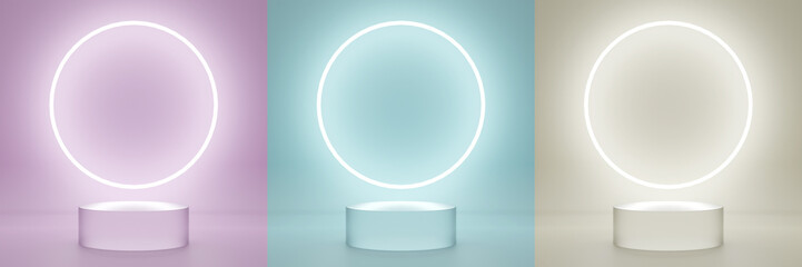 Set podium in different colors for the demonstration of cosmetics and other products - 3D Illustration