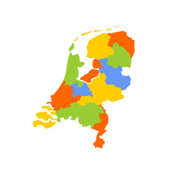 Netherlands political map of administrative divisions - provinces. Blank colorful vector map.