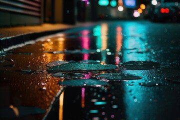 Closeup photo of wet street created with Generative AI technology