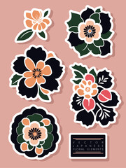 Vector Minimal Japanese Style Floral or Botanical Decorative Graphic Elements for Poster, Sticker or Advertisement.