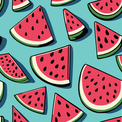 Vector Cute or Comic Cartoon Watermelon Seamless Pattern for Products or Wrapping Paper Prints.