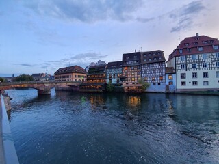 Fototapeta na wymiar Timbered Houses at Canal in Strasbourg