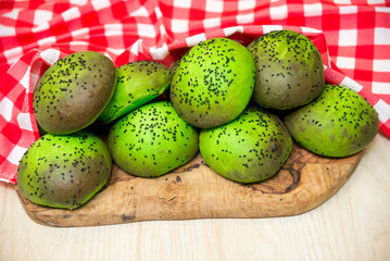 Freshly baked green buns with sesame seed, burger buns