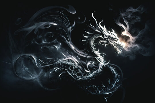 dragon smoke and fire in the darkness. Generative AI