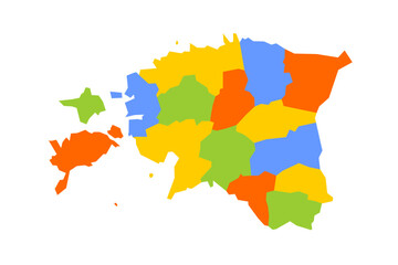 Estonia political map of administrative divisions - counties. Blank colorful vector map.