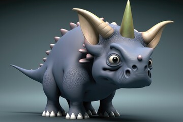 3D cute Triceratops cartoon. A group of primitive reptile dinosaurs from the Cretaceous period. Generative AI