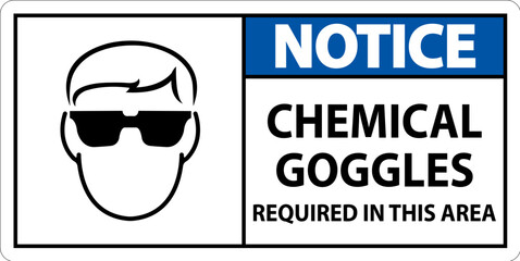 Notice Chemical Goggles Required Sign On White Background