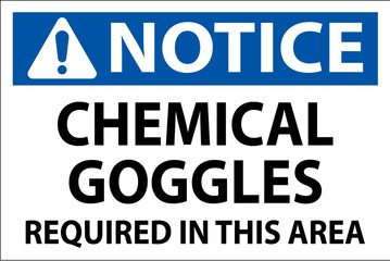 Notice Chemical Goggles Required Sign On White Background