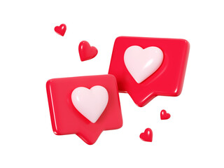 Couple love conversation - 3d render illustration of two speech bubbles with heart for romantic Valentine Day chat.