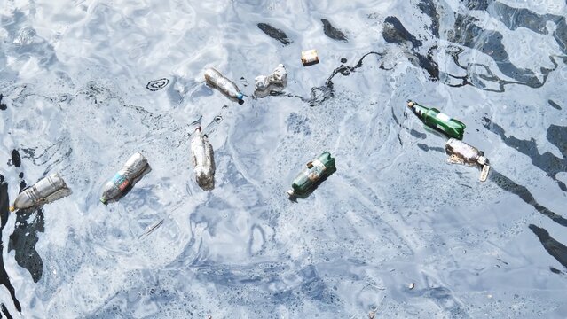 Plastic bottle in the ocean sea water.