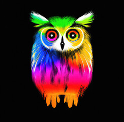 Fototapeta premium Owl in Rainbow Iridescence Colors
