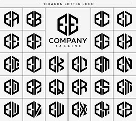 Modern line hexagon initial E EE letter logo design set