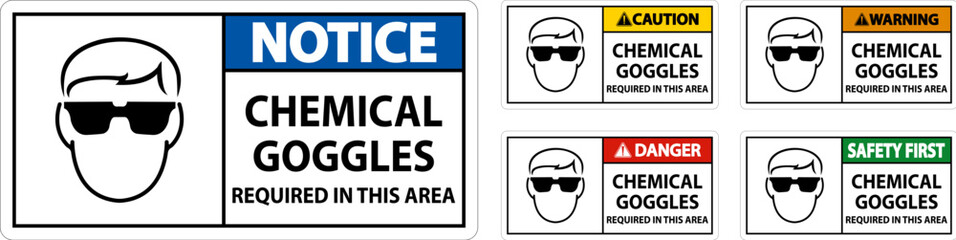 Chemical Goggles Required Sign On White Background