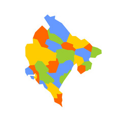 Montenegro political map of administrative divisions - municipalities. Blank colorful vector map.