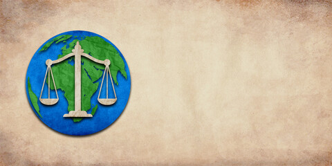 Paper cutout of globe. Creative concept of Law & Order in world created by old paper cutout.