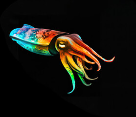 Obraz na płótnie Canvas Cuttlefish in Rainbow Iridescence Colors
