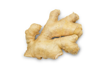 Fresh raw ginger isolated on white background, top view.
