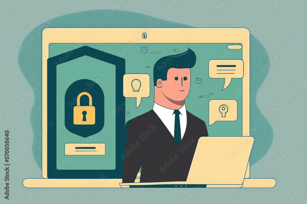 Poster network for cyber security. internet technology networking and the padlock icon. businessman securin