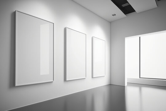 Blank frame on White Wall in empty room. Template for Design. Mock Up. AI generated