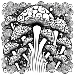 Discover the Magic of Coloring: Explore Psychedelic Shroom and Mushroom Patterns in Our AI Generative Coloring Book Pages for Adults Printable Mandala Drawing Relaxing and Self Care
