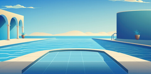Fototapeta premium swimming pool with a blue surface and water in the background. Generative AI