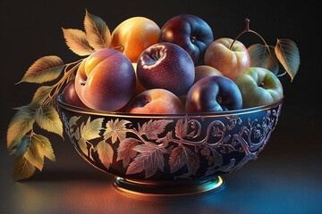 Beautiful bowl of fruit created by generative Ai